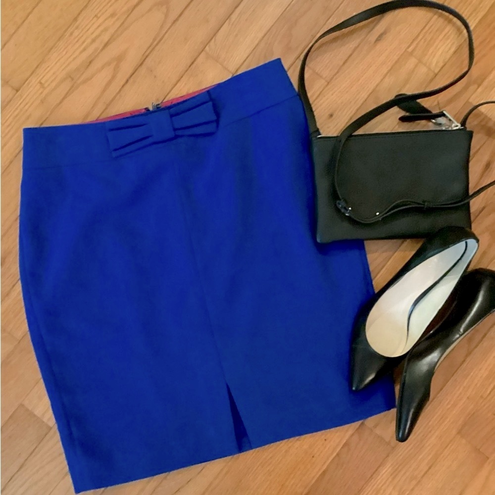 NEW BANANA REPUBLIC COBALT BLUE PENCIL SKIRT - VENTED FRONT HEM - BOW TIE WAIST